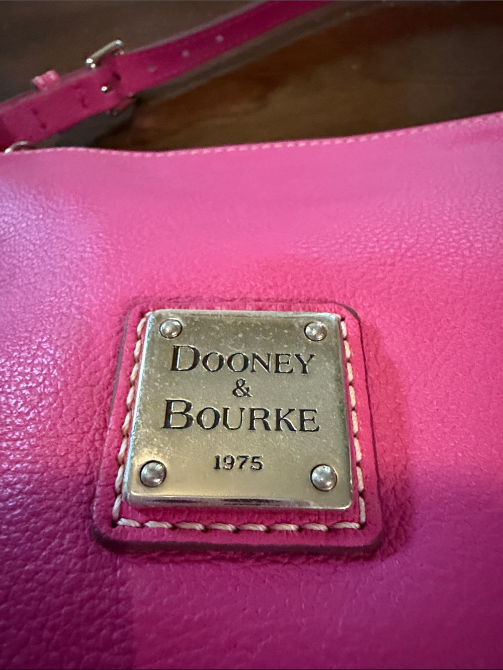 Dooney & Bourke Hot Pink Leather Shoulder Bag with Logo Plaque